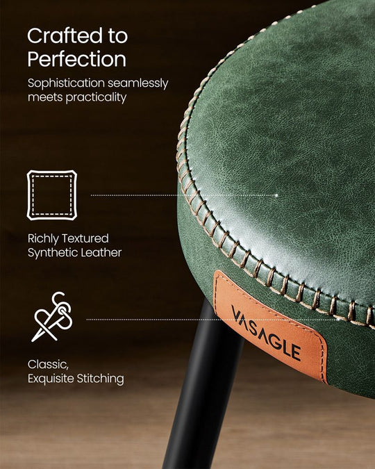 Round Dining Stool | Padded Faux Leather Seat With Metal Legs