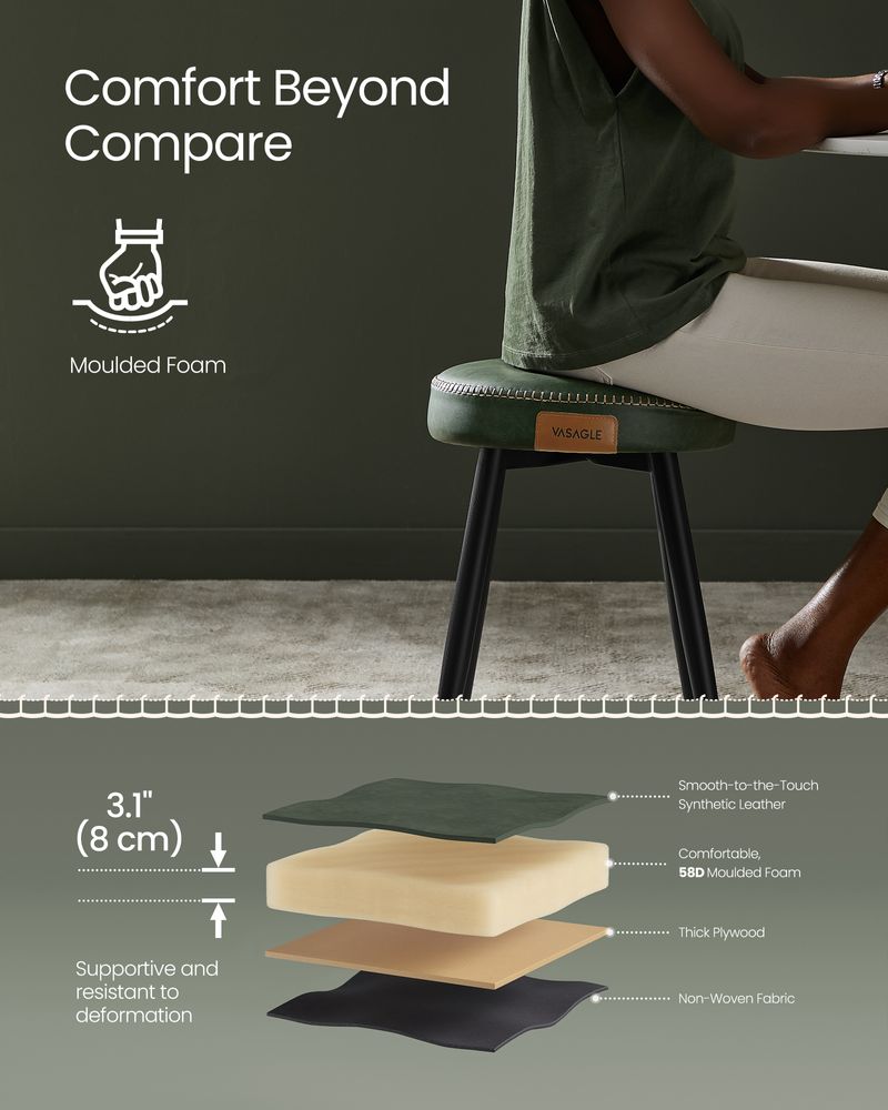 Round Dining Stool | Padded Faux Leather Seat With Metal Legs