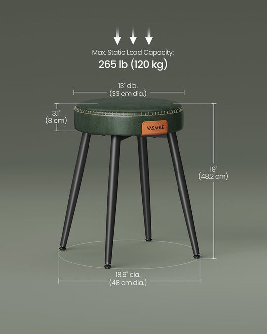 Round Dining Stool | Padded Faux Leather Seat With Metal Legs