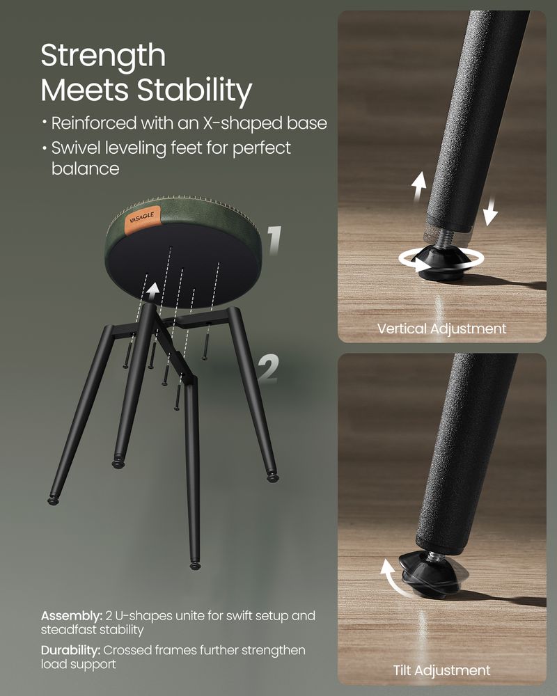 Round Dining Stool | Padded Faux Leather Seat With Metal Legs