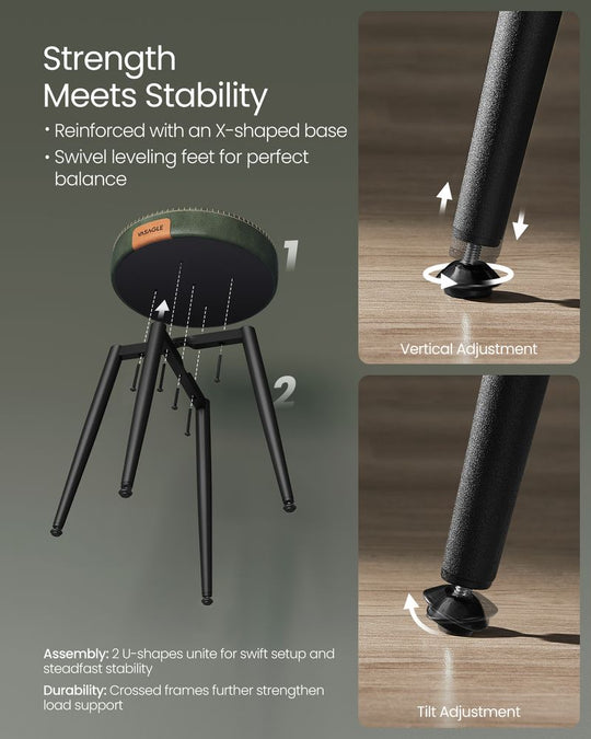 Round Dining Stool | Padded Faux Leather Seat With Metal Legs