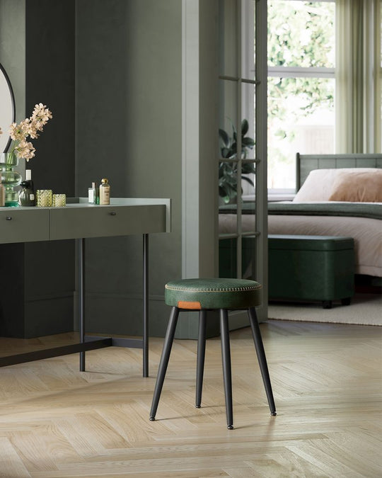 Round Dining Stool | Padded Faux Leather Seat With Metal Legs