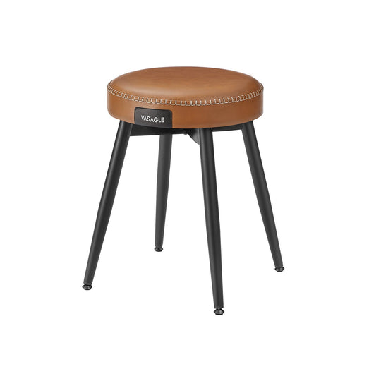 Round Dining Stool | Padded Faux Leather Seat With Metal Legs
