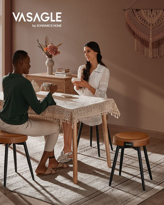 Round Dining Stool | Padded Faux Leather Seat With Metal Legs