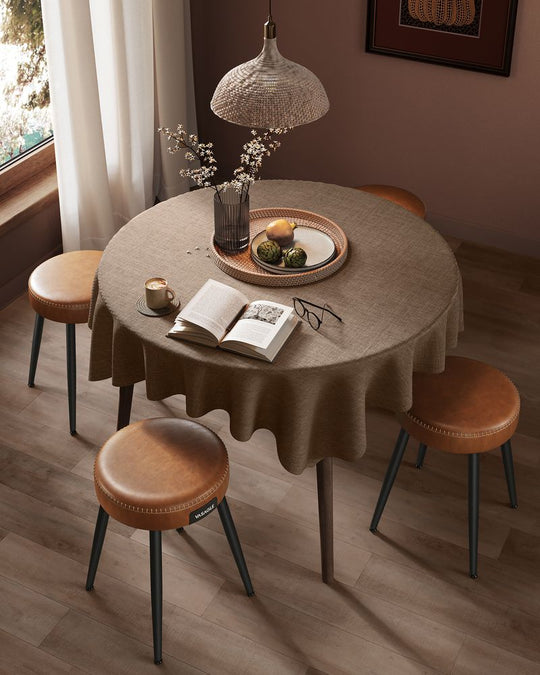 Round Dining Stool | Padded Faux Leather Seat With Metal Legs