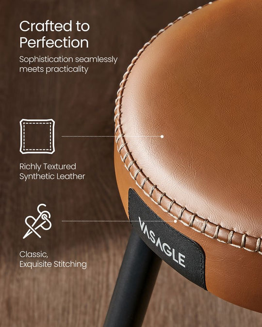 Round Dining Stool | Padded Faux Leather Seat With Metal Legs