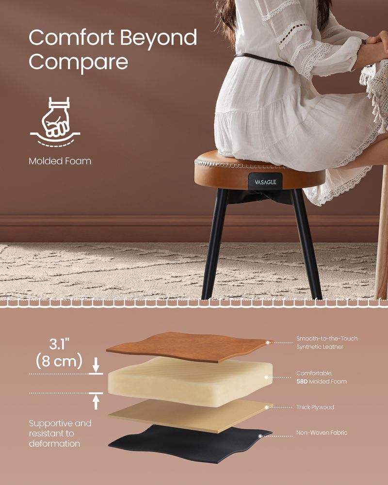 Round Dining Stool | Padded Faux Leather Seat With Metal Legs