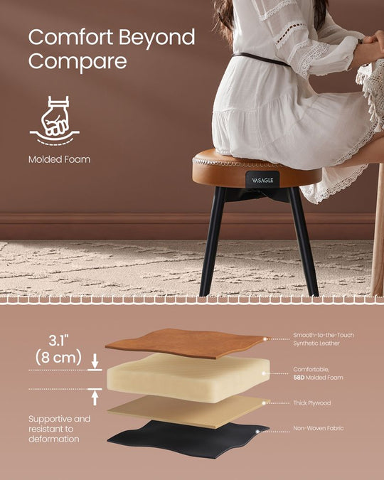 Round Dining Stool | Padded Faux Leather Seat With Metal Legs