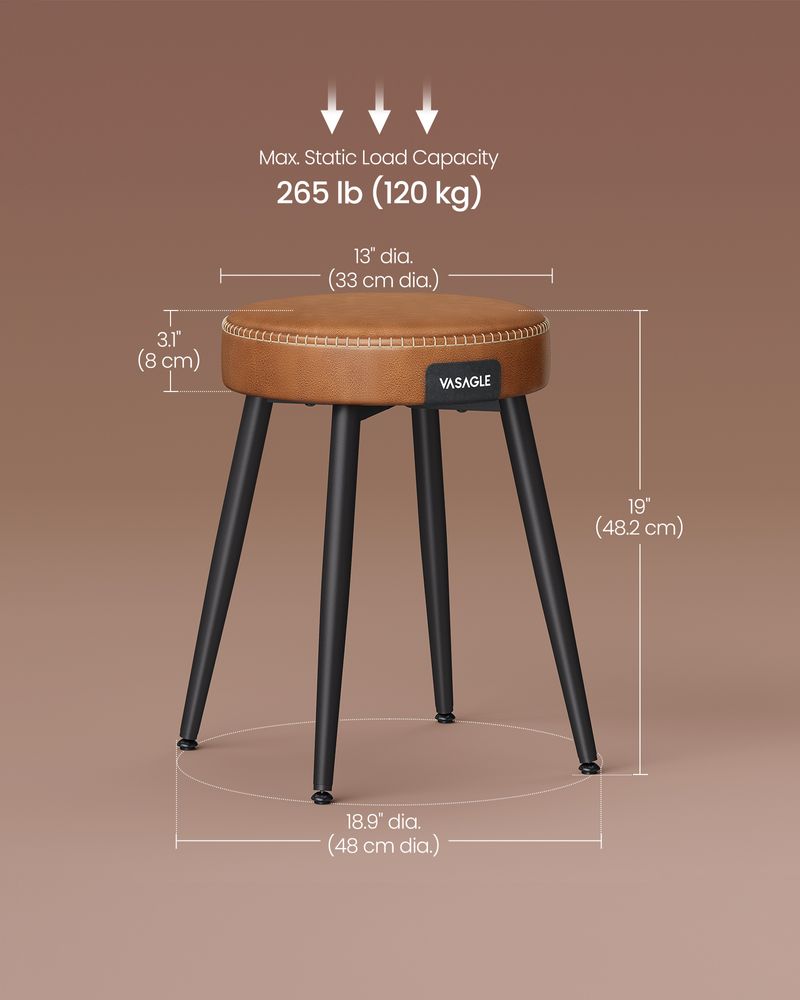 Round Dining Stool | Padded Faux Leather Seat With Metal Legs