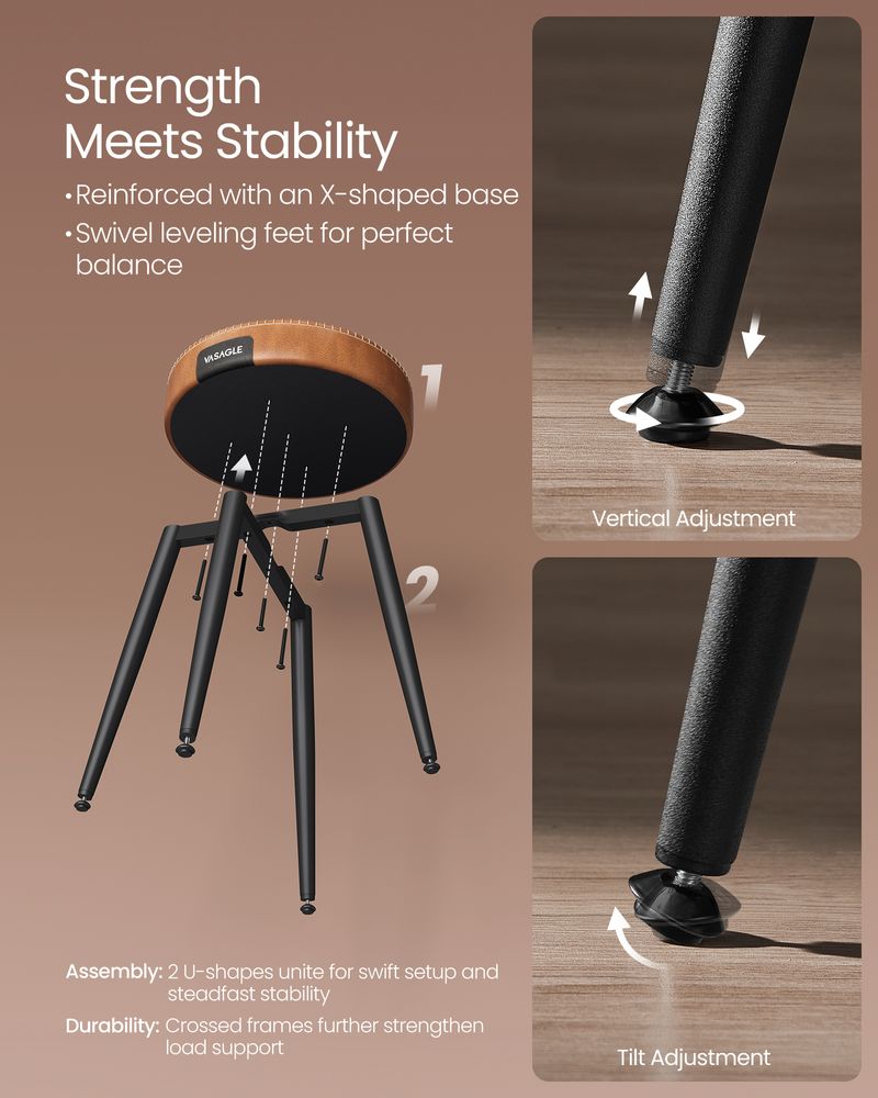 Round Dining Stool | Padded Faux Leather Seat With Metal Legs