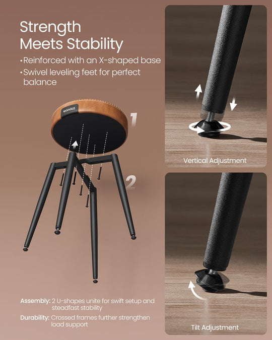 Round Dining Stool | Padded Faux Leather Seat With Metal Legs