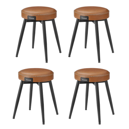 Round Dining Stool | Padded Faux Leather Seat With Metal Legs