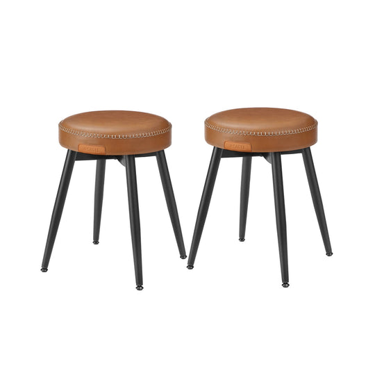 Round Dining Stool | Padded Faux Leather Seat With Metal Legs