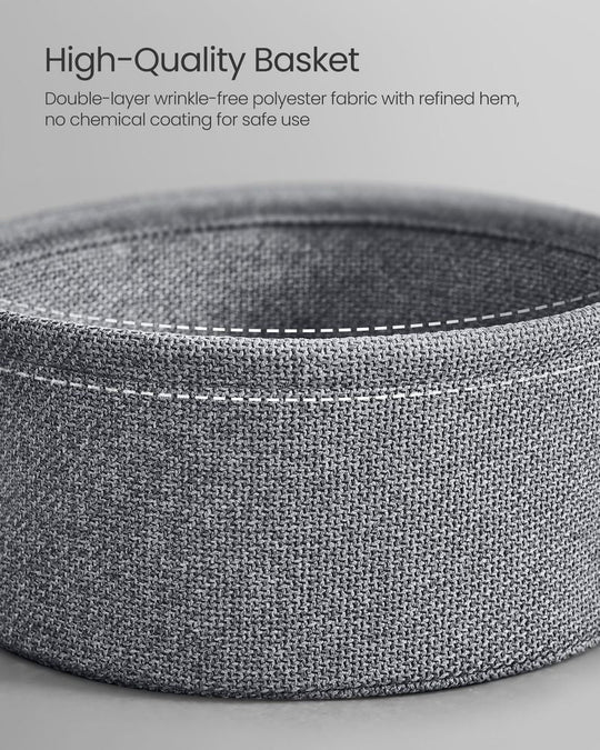 Round Nightstand | Metal Frame Side Table With Fabric Basket