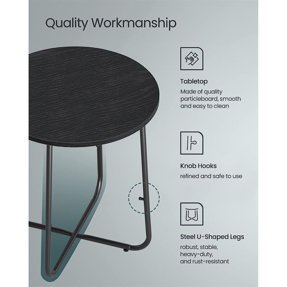 Round Nightstand | Metal Frame Side Table With Fabric Basket