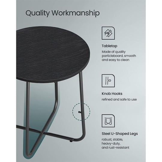 Round Nightstand | Metal Frame Side Table With Fabric Basket
