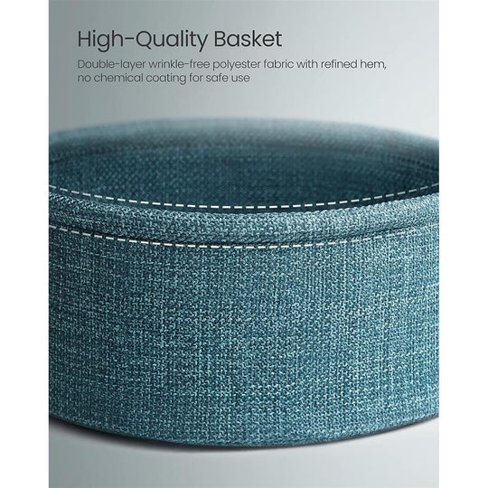 Round Nightstand | Metal Frame Side Table With Fabric Basket