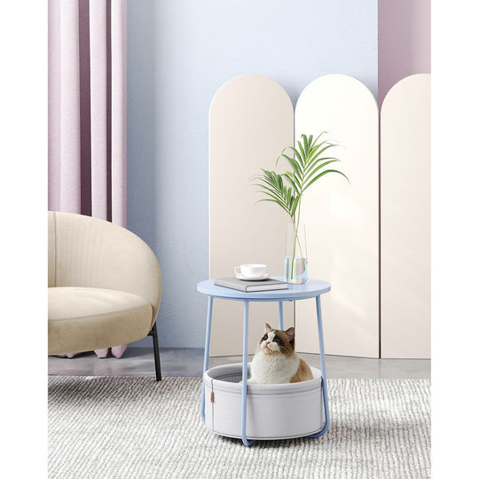 Round Nightstand | Metal Frame Side Table With Fabric Basket