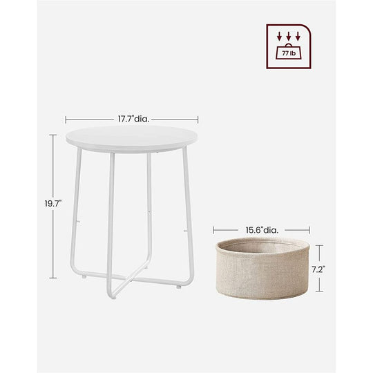 Round Nightstand | Metal Frame Side Table With Fabric Basket