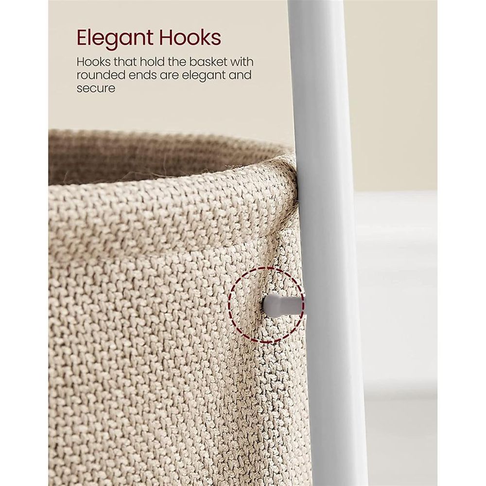 Round Nightstand | Metal Frame Side Table With Fabric Basket