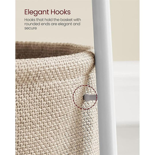 Round Nightstand | Metal Frame Side Table With Fabric Basket
