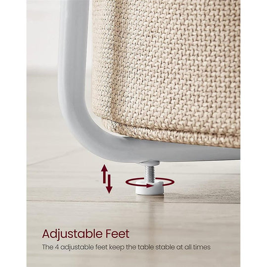 Round Nightstand | Metal Frame Side Table With Fabric Basket