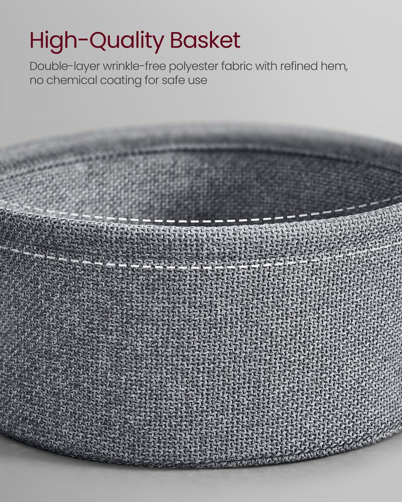 Round Side Table With Charging Station | Fabric Basket And Metal Legs