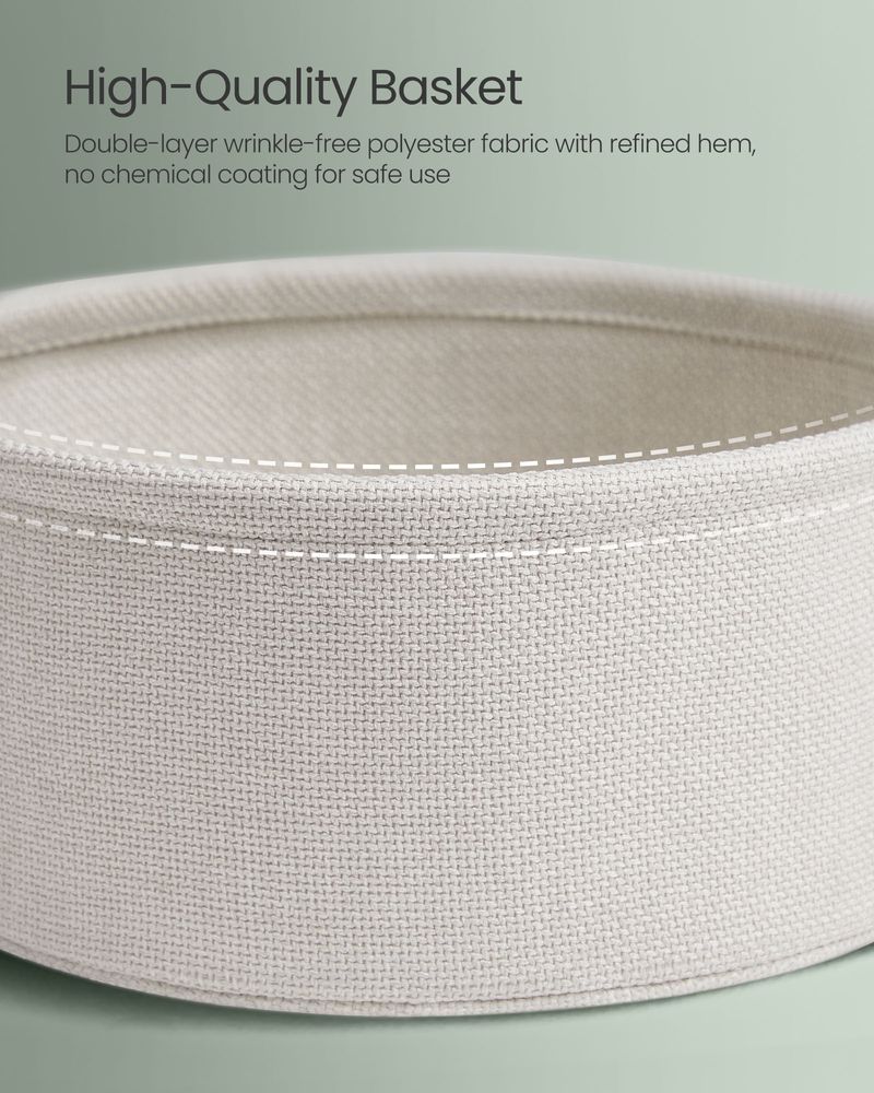 Round Side Table With Charging Station | Fabric Basket And Metal Legs