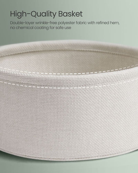 Round Side Table With Charging Station | Fabric Basket And Metal Legs