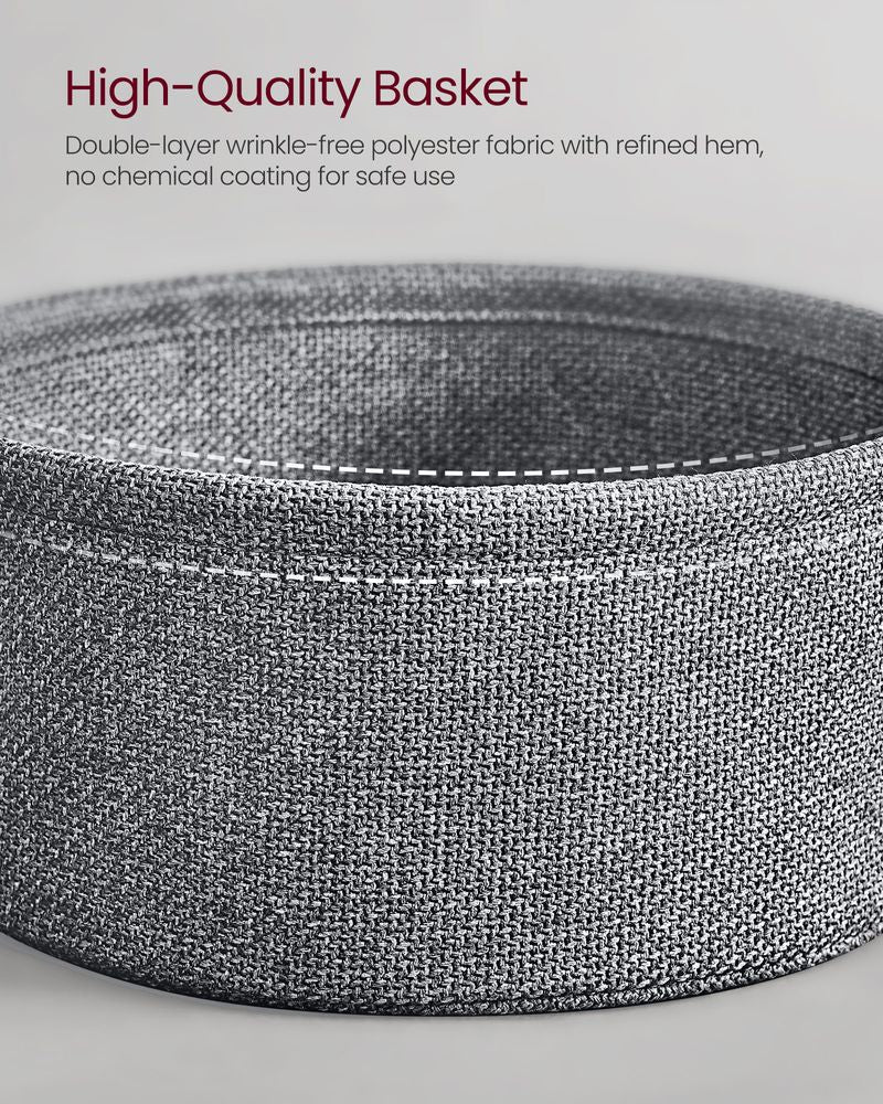 Round Side Table With Charging Station | Fabric Basket And Metal Legs