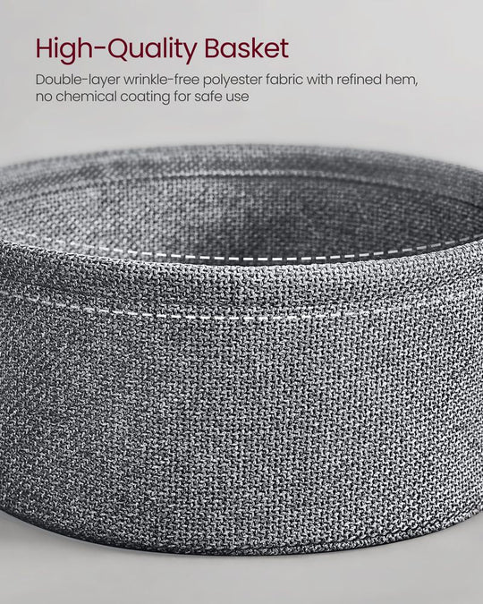 Round Side Table With Charging Station | Fabric Basket And Metal Legs