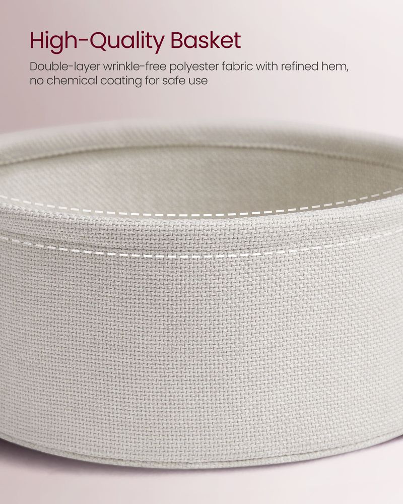 Round Side Table With Charging Station | Fabric Basket And Metal Legs