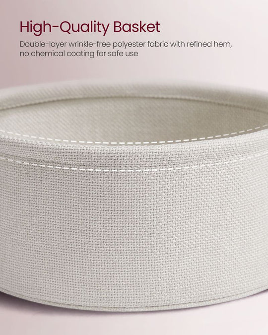 Round Side Table With Charging Station | Fabric Basket And Metal Legs