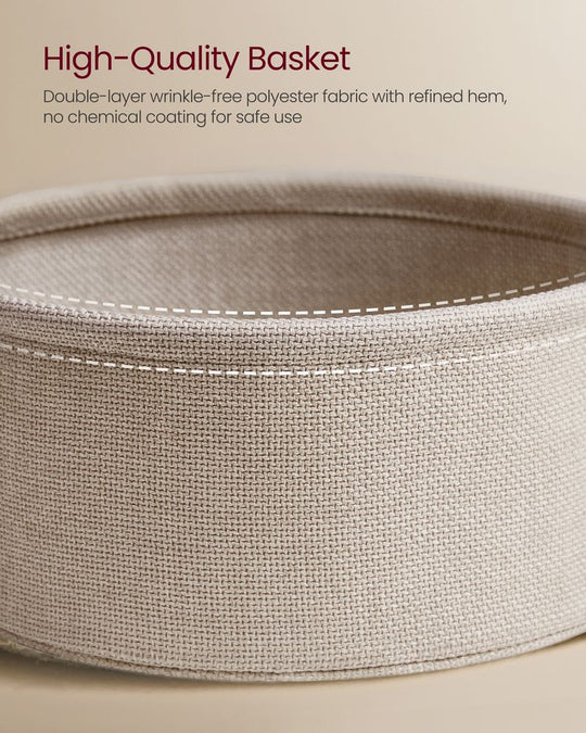 Round Side Table With Charging Station | Fabric Basket And Metal Legs