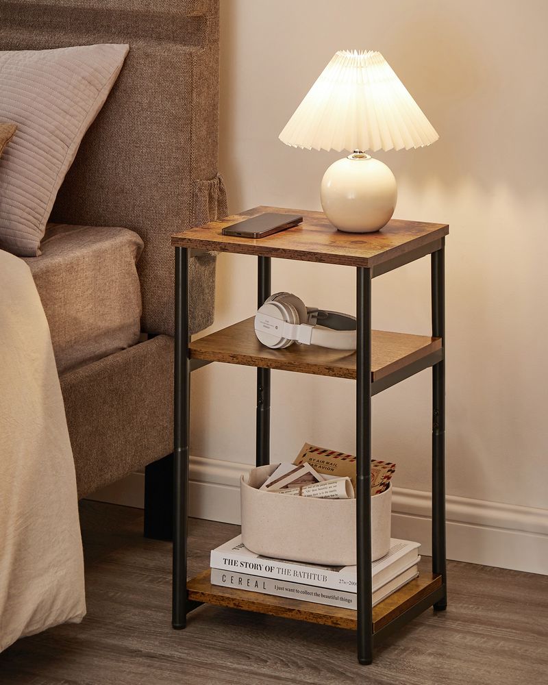 Slim Three Tier End Table | Industrial Side Table With Shelves