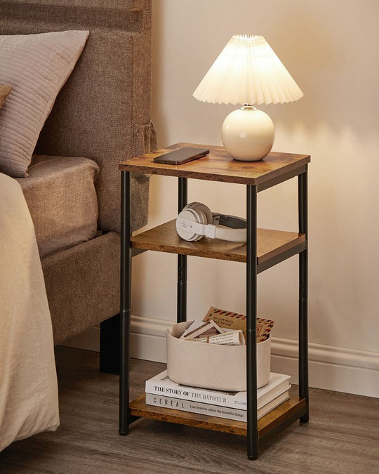 Slim Three Tier End Table | Industrial Side Table With Shelves