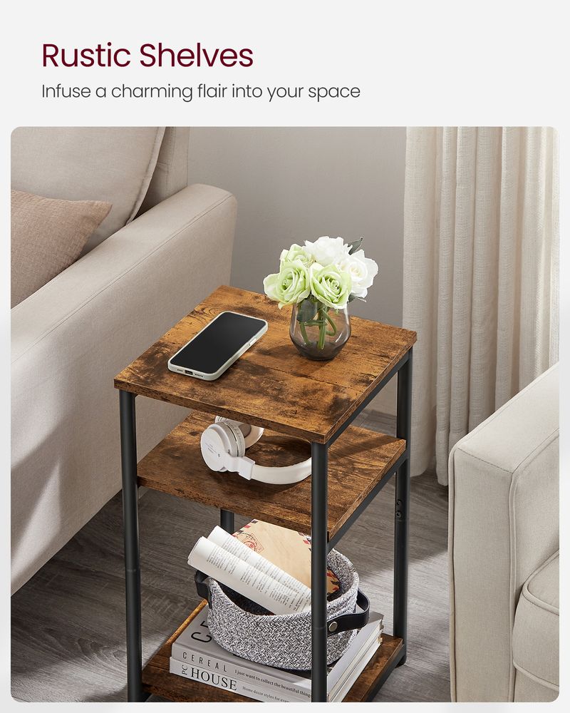 Slim Three Tier End Table | Industrial Side Table With Shelves
