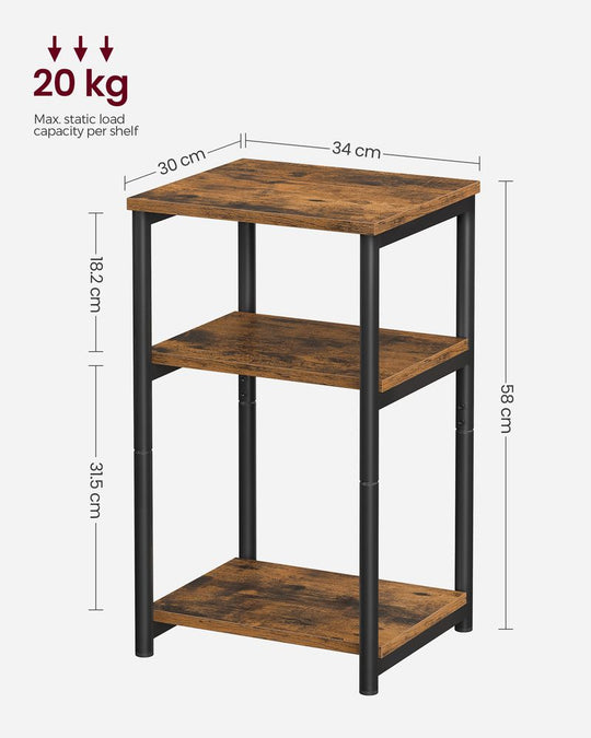 Slim Three Tier End Table | Industrial Side Table With Shelves
