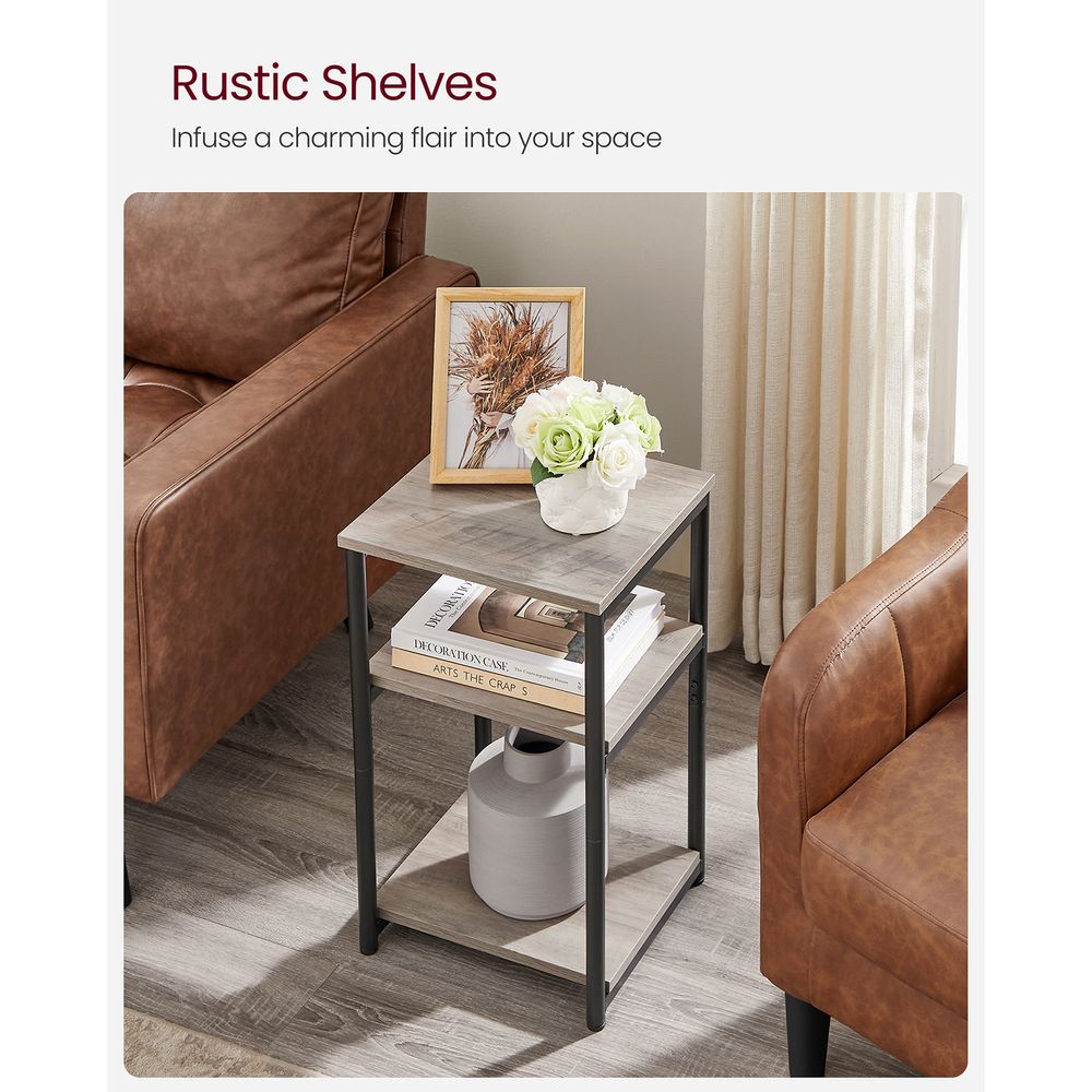 Slim Three Tier End Table | Industrial Side Table With Shelves