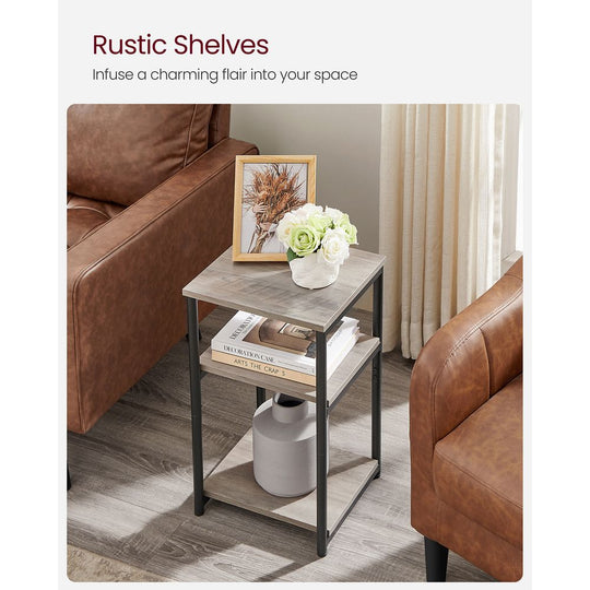 Slim Three Tier End Table | Industrial Side Table With Shelves