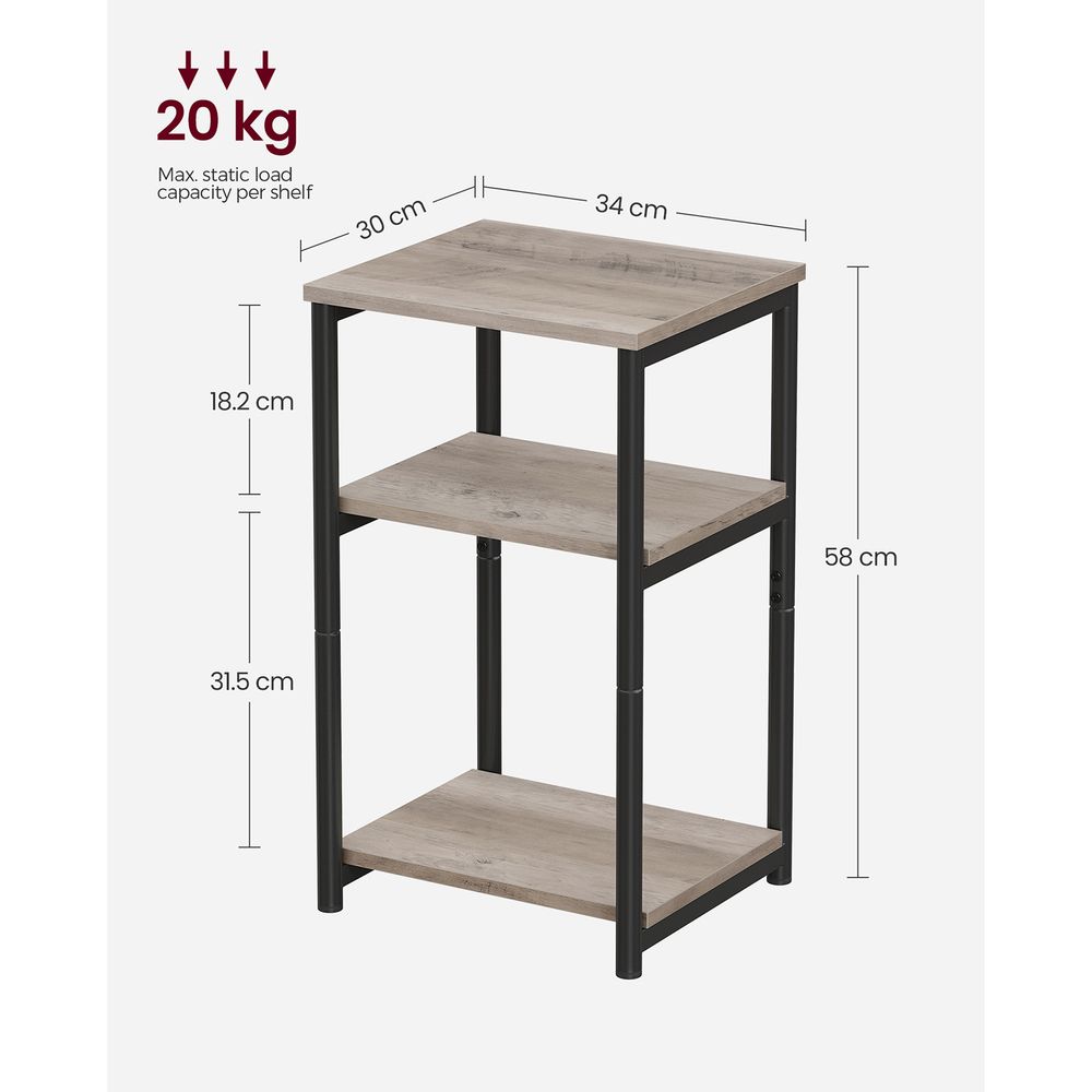 Slim Three Tier End Table | Industrial Side Table With Shelves