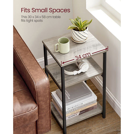 Slim Three Tier End Table | Industrial Side Table With Shelves