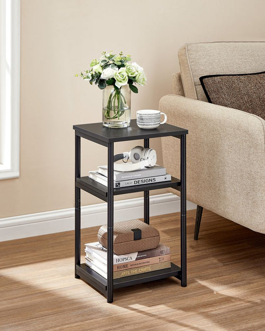 Slim Three Tier End Table | Industrial Side Table With Shelves