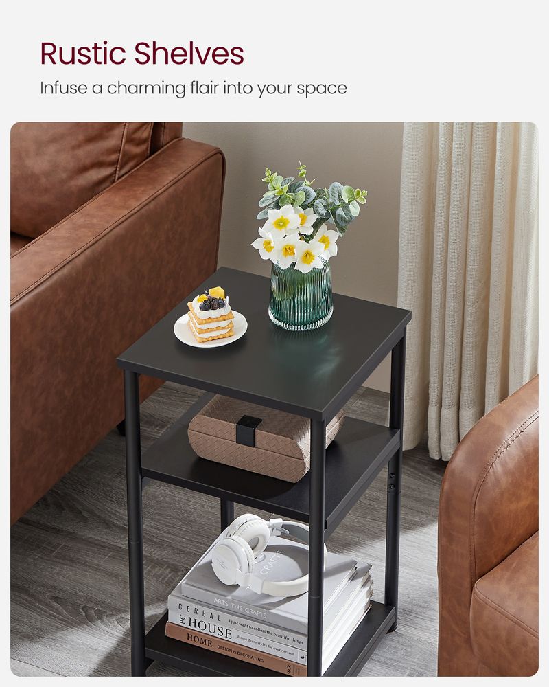 Slim Three Tier End Table | Industrial Side Table With Shelves