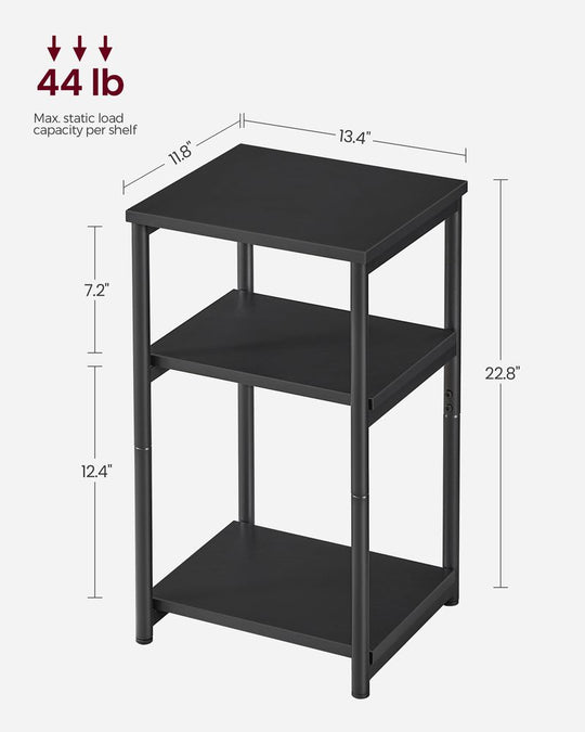 Slim Three Tier End Table | Industrial Side Table With Shelves