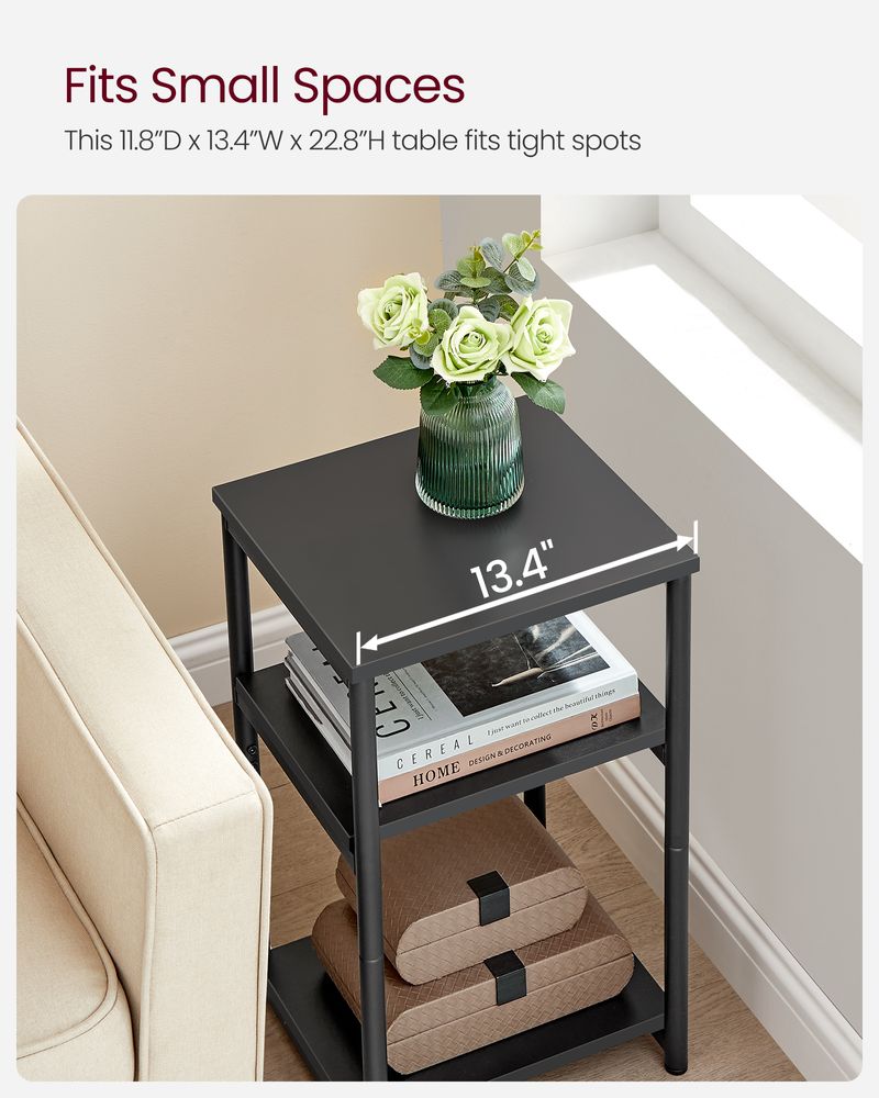 Slim Three Tier End Table | Industrial Side Table With Shelves
