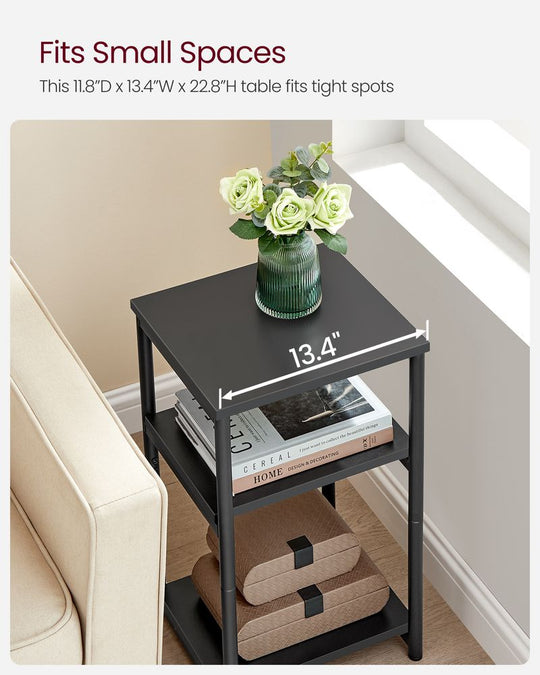 Slim Three Tier End Table | Industrial Side Table With Shelves
