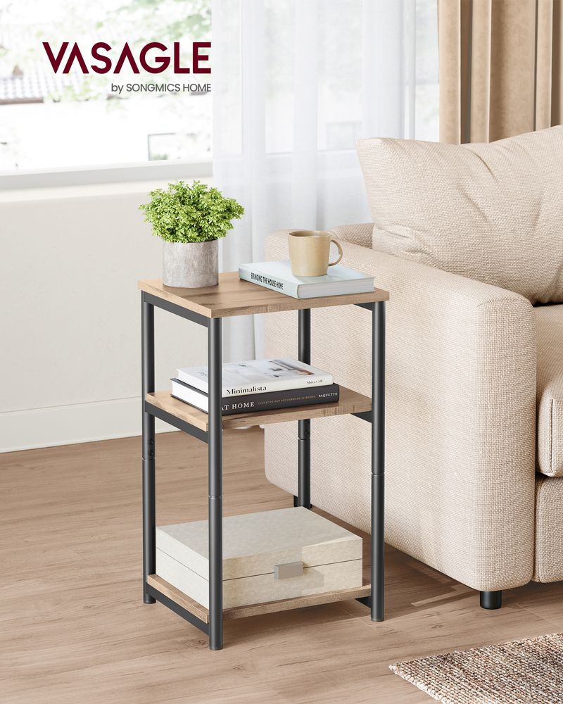 Slim Three Tier End Table | Industrial Side Table With Shelves