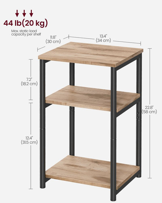 Slim Three Tier End Table | Industrial Side Table With Shelves