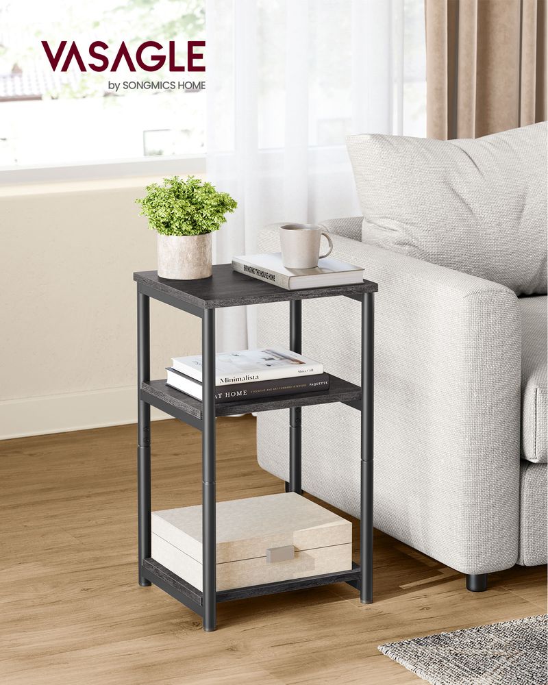 Slim Three Tier End Table | Industrial Side Table With Shelves